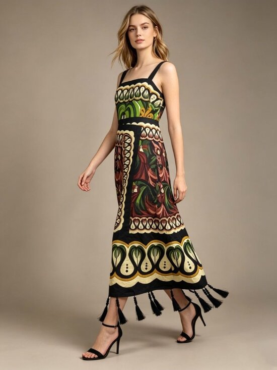 Farm Rio Dresses & Skirts - NWOT Farm Rio Multicolor Sleeveless Linen Blend Floral Midi Dress Size S